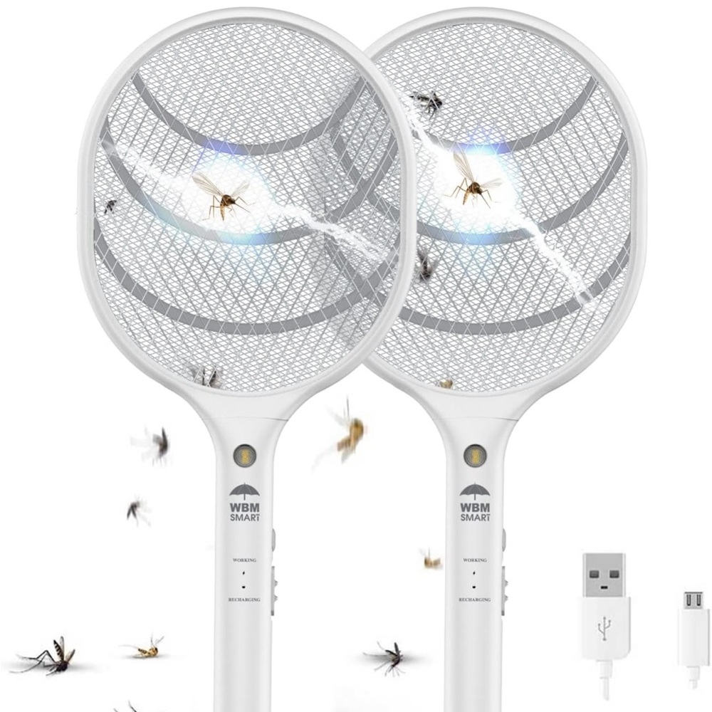NEW! Smart Electric Fly Swatter Racket, Rechargeable Bug Zapper, Medium-2PK